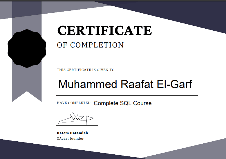 SQL Course Certificate